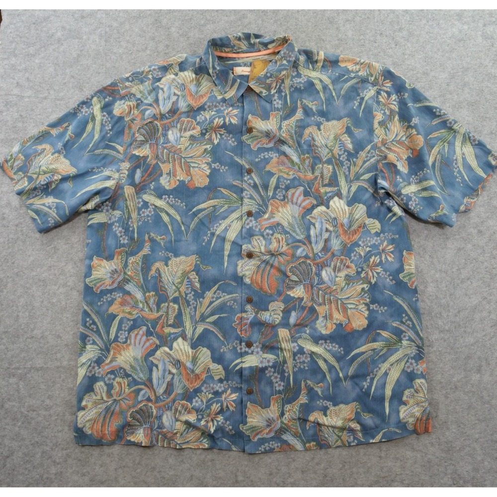 Tommy Bahama Shirt Men 3X Tall Blue Tropical Floral Silk Short Sleeve Button New